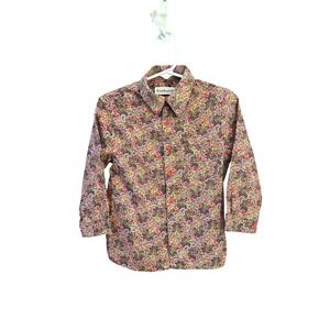 Cacharel Kids Paisley Button Down Shirt Retro Floral Print Colorful 80s Style